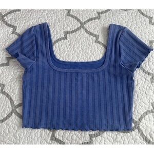 Aerie Offline Indigo Blue Short Sleeve Crop Top Women’s Size Small